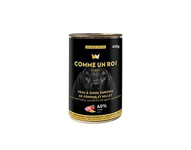 Comme Un Roi - Pâtée au Veau et à la Dinde Enrichis de Pommes et Millet pour Chien - 400g