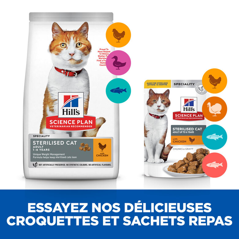 Hill's Science Plan -  Sterilised Cat Croquettes Pour Chat Stérilisé Au Poulet  -  1,5kg Image numéro 4 Hill's Science Plan -  Sterilised Cat Croquettes Pour Chat Stérilisé Au Poulet  -  1,5kg Image numéro 4