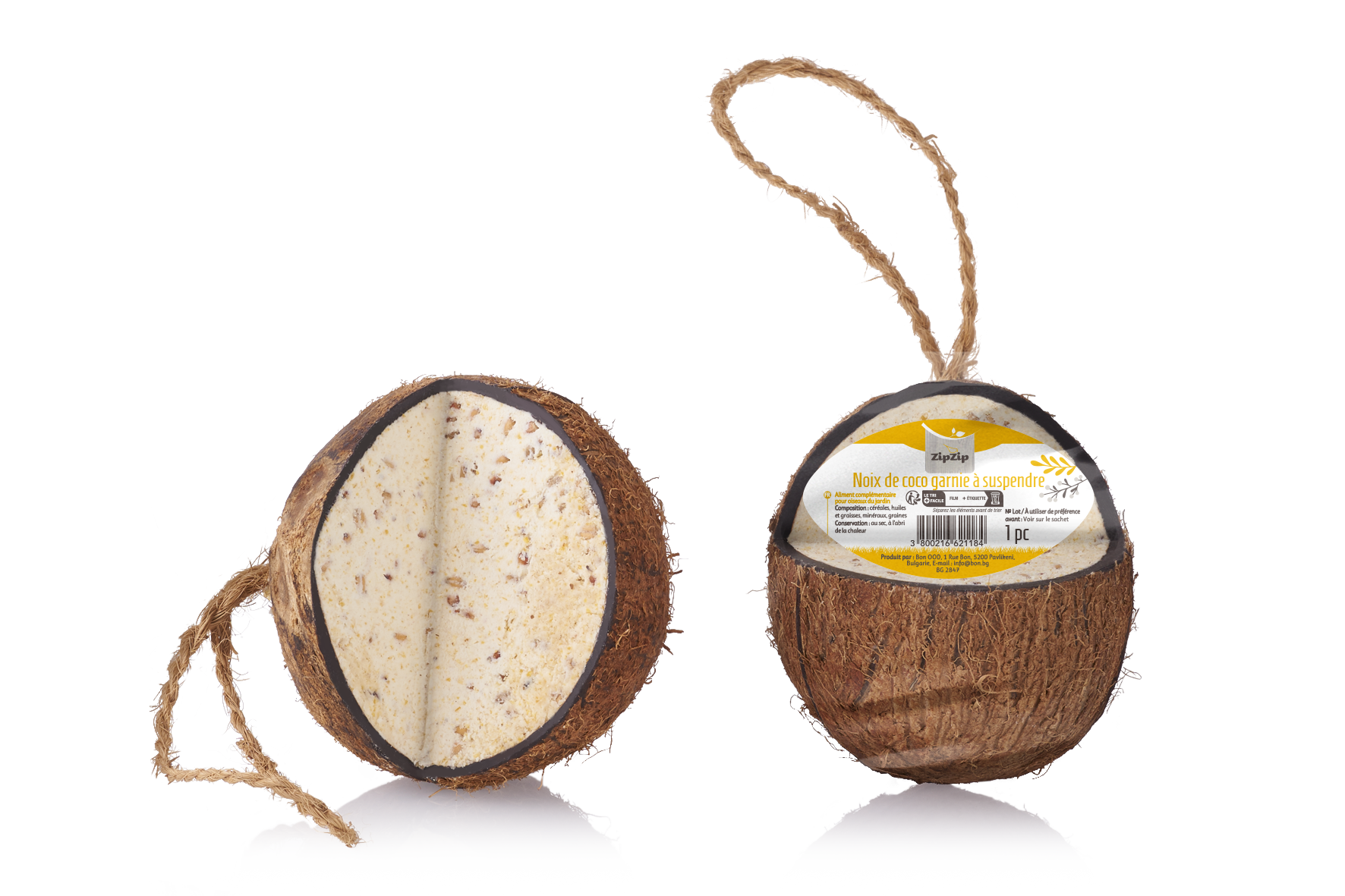 ZipZip - Noix de coco garnie &agrave; suspendre - 1 pi&egrave;ce (env. 480g) Image num&eacute;ro 1