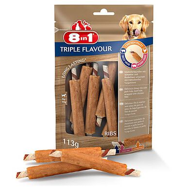 8in1 -Friandises Triple Flavour Ribs Travers à Mâcher pour Chien - x6