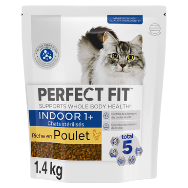 PERFECT FIT - Croquettes INDOOR 1+ Poulet pour chat adulte intérieur stérilisé - 1,4kg