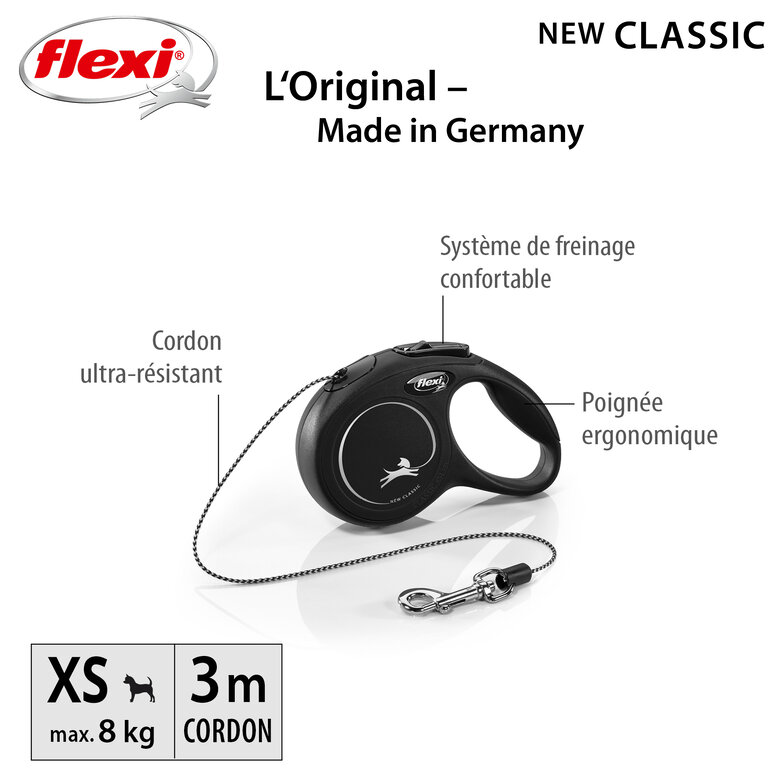 Flexi - Laisse Classic avec Cordon Noir pour Chien - XS 3m Image numéro 6 Flexi - Laisse Classic avec Cordon Noir pour Chien - XS 3m Image numéro 6