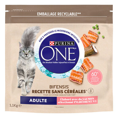 Purina One - Croquettes Adulte Sans Céréales Saumon pour chats adultes - 1,1kg