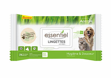 Essentiel - Lingettes Aloe Vera 0% Paraben pour Chien et Chat - x40