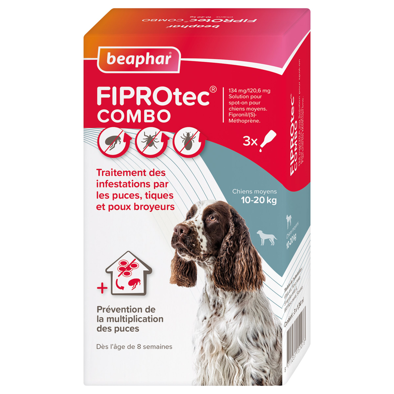 Beaphar - Pipettes Anti-tiques Fiprotec Combo pour Chien Moyen - x3 image number null
