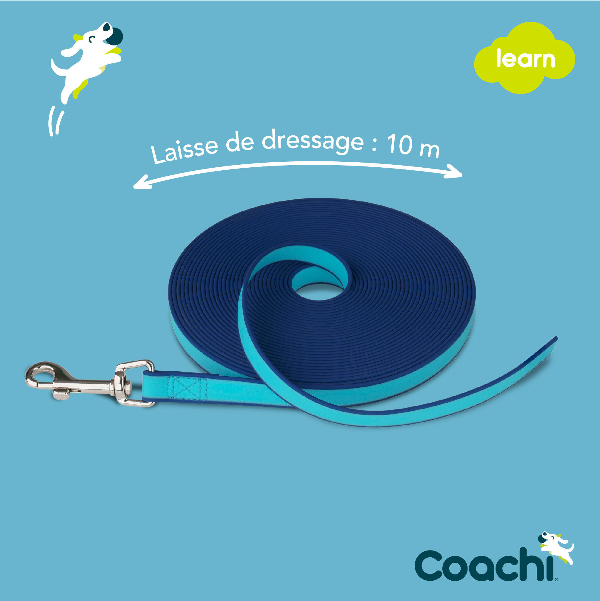 Coachi - Laisse de Dressage Waterproof Bleu pour Chiens - 10m Image num&eacute;ro 4