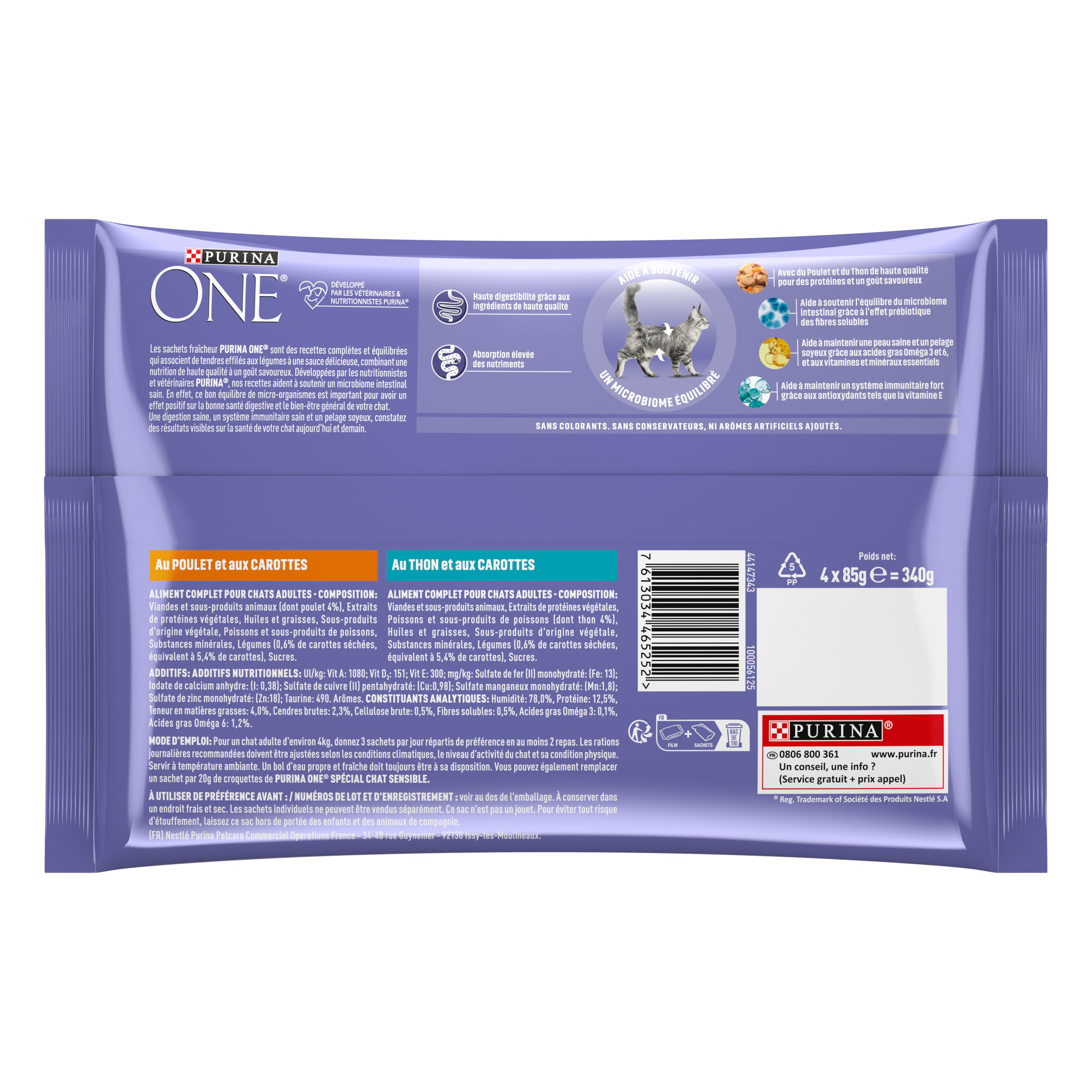 PURINA ONE - Sachets fra&icirc;cheurs Thon et Poulet pour Chats Sensibles - 4x85g Image num&eacute;ro 2