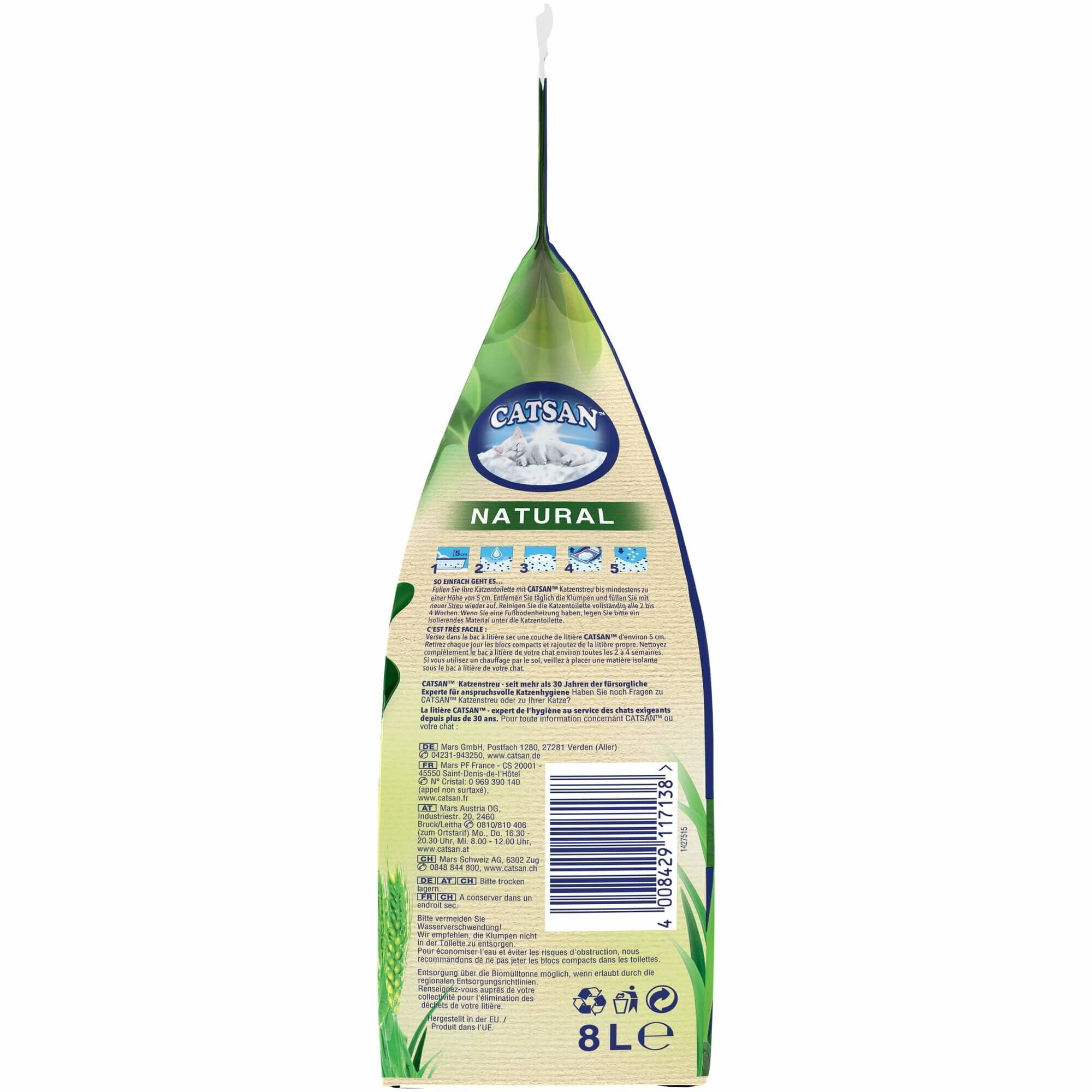 Catsan - Liti&egrave;re Natural V&eacute;g&eacute;tale Agglom&eacute;rante pour Chat - 8L Image num&eacute;ro 3