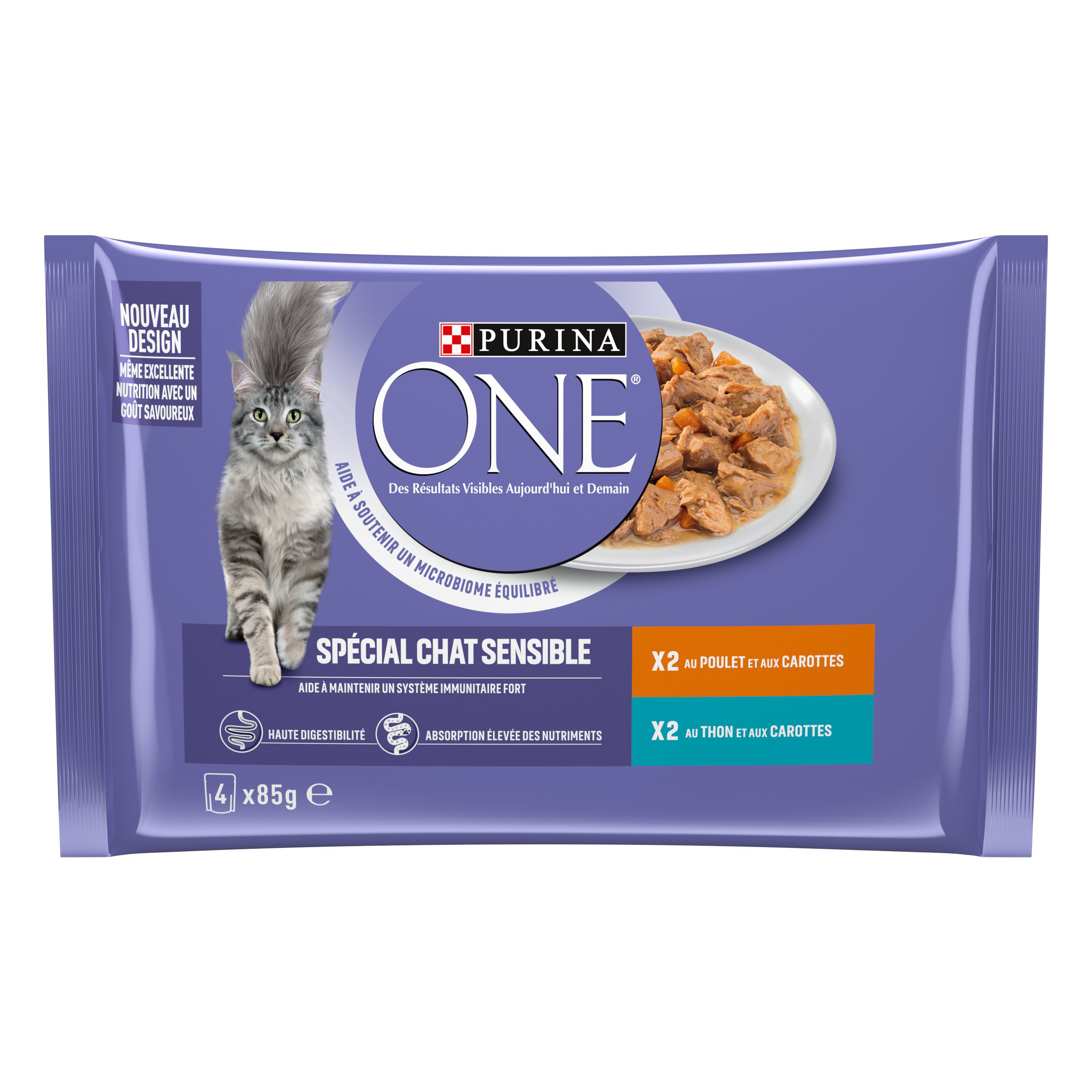 PURINA ONE - Sachets fra&icirc;cheurs Thon et Poulet pour Chats Sensibles - 4x85g Image num&eacute;ro 1