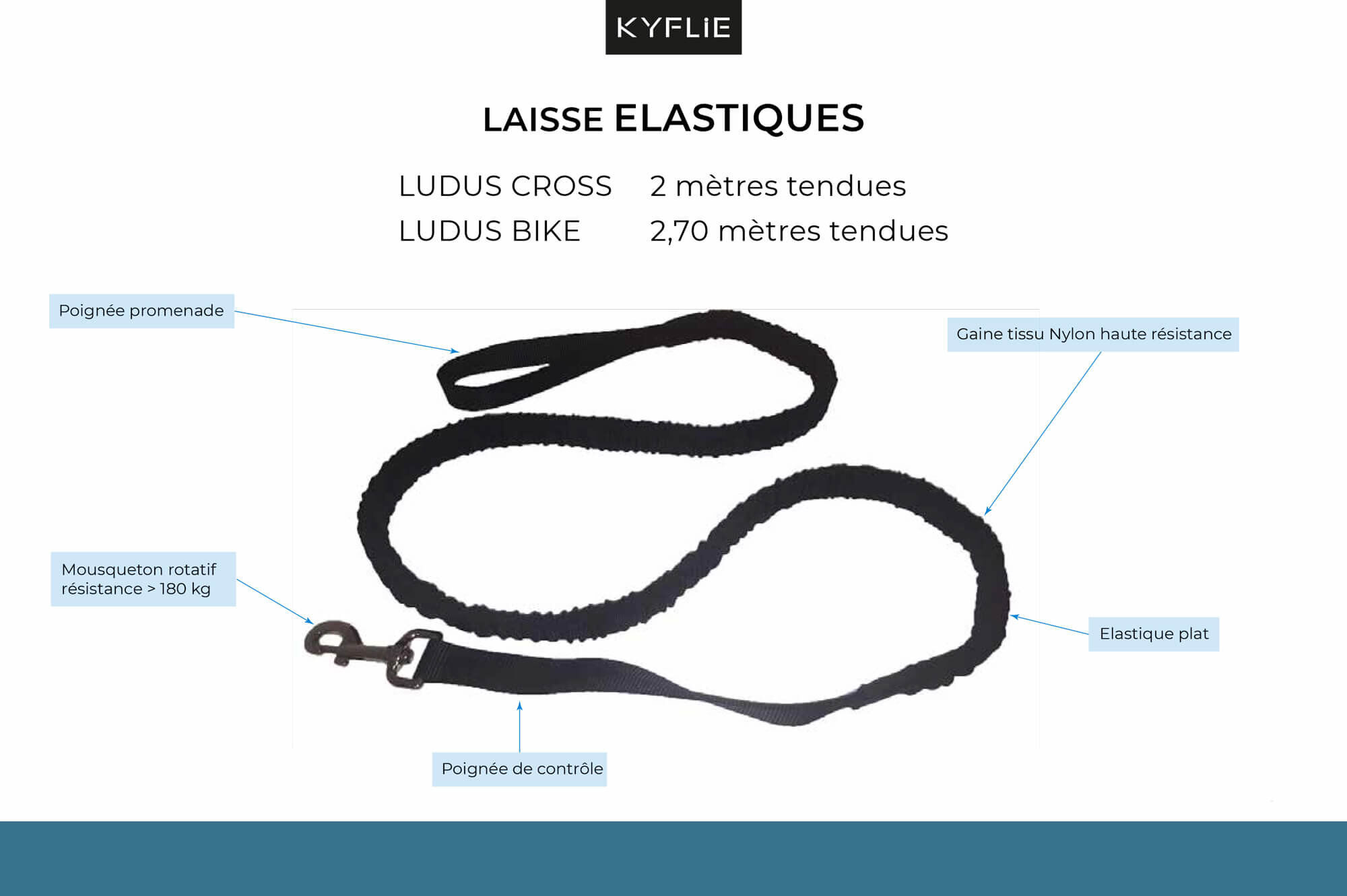Kyflie - Laisse &eacute;lastique Anti-chocs LUDUS CROSS Noir pour Chien - 2m Image num&eacute;ro 2