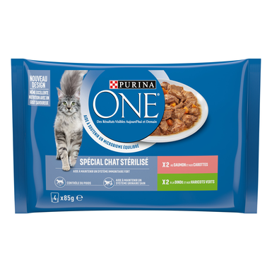 PURINA ONE - Sachets fraîcheurs Saumon et Dinde pour Chats Stérilisés - 4x85g