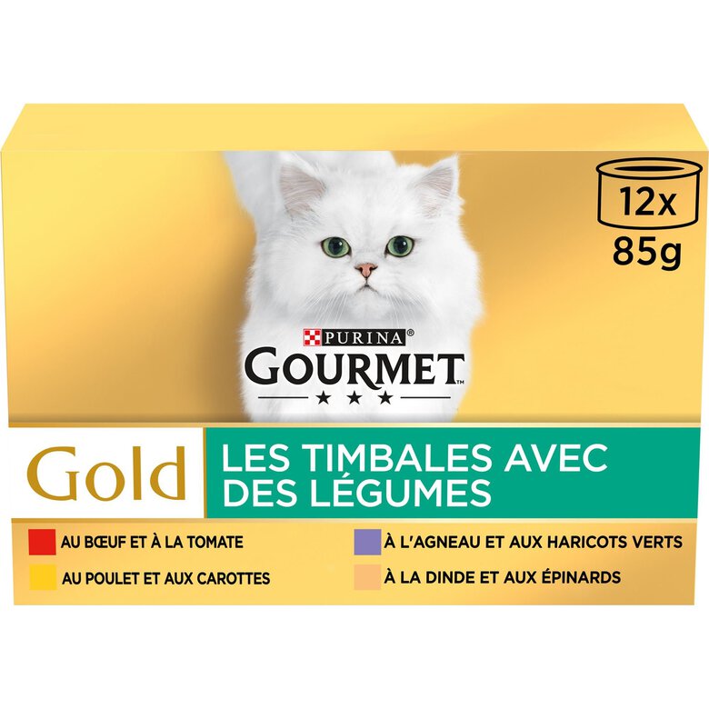 GOURMET - Boîtes GOLD Les Timbales Multi Variétés aux Légumes pour Chats - 12x85g Image numéro 1 GOURMET - Boîtes GOLD Les Timbales Multi Variétés aux Légumes pour Chats - 12x85g Image numéro 1