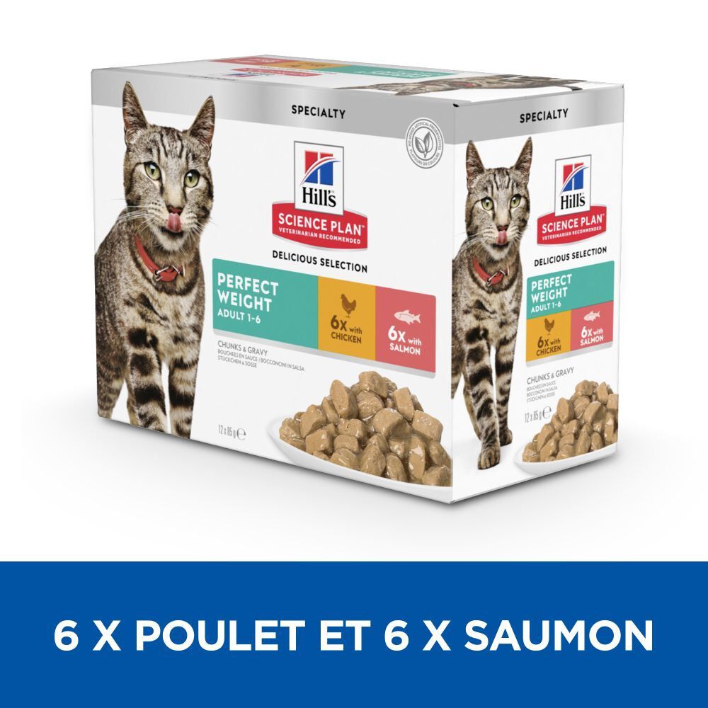 Hill's Science Plan - Adult Perfect Weight 12 Sachets Repas Pour Chat Poulet Et Saumon  - 12x85g Image num&eacute;ro 2