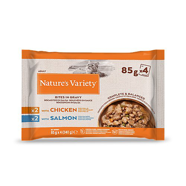 Nature's Variety - Multipack Bouchées en Sauce Poulet et Saumon pour Chats - 4x85g