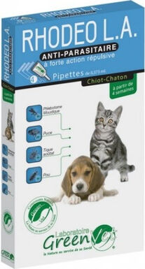 Greenvet - Pipettes Répulsives RHODEO L.A Actifs Naturels Chiots et Chatons - 4x0,375ml