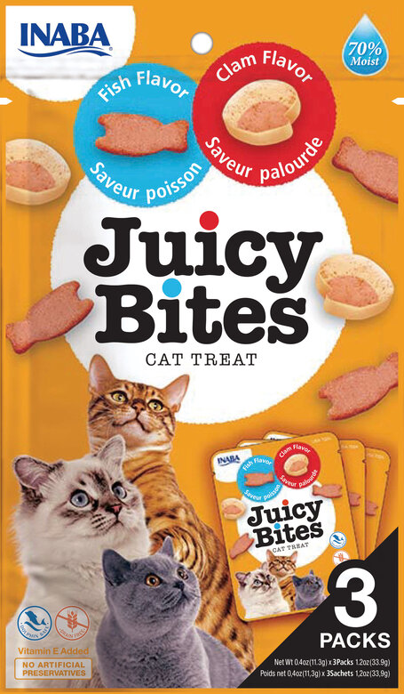 Inaba - Friandises Juicy Bites Poisson et Palourde pour Chats - 3x11,3g Image numéro 1 Inaba - Friandises Juicy Bites Poisson et Palourde pour Chats - 3x11,3g Image numéro 1