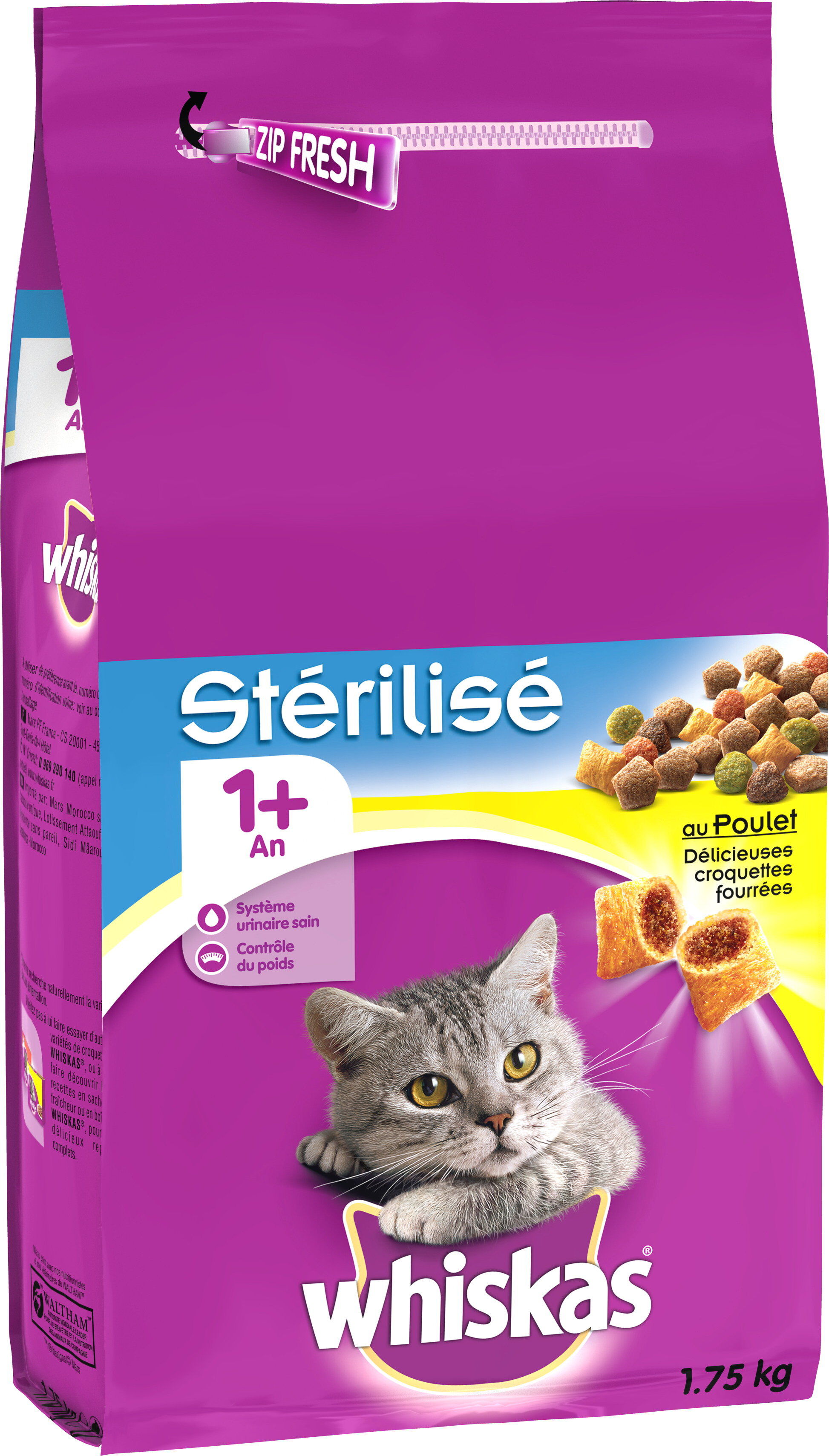 Whiskas - Croquettes au Poulet St&eacute;rilis&eacute; 1+ pour Chat St&eacute;rilis&eacute; - 1,75Kg Image num&eacute;ro 1