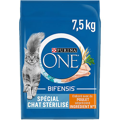 Purina One - Croquettes Stérilisé Bifensis au Poulet pour Chat - 7,5Kg