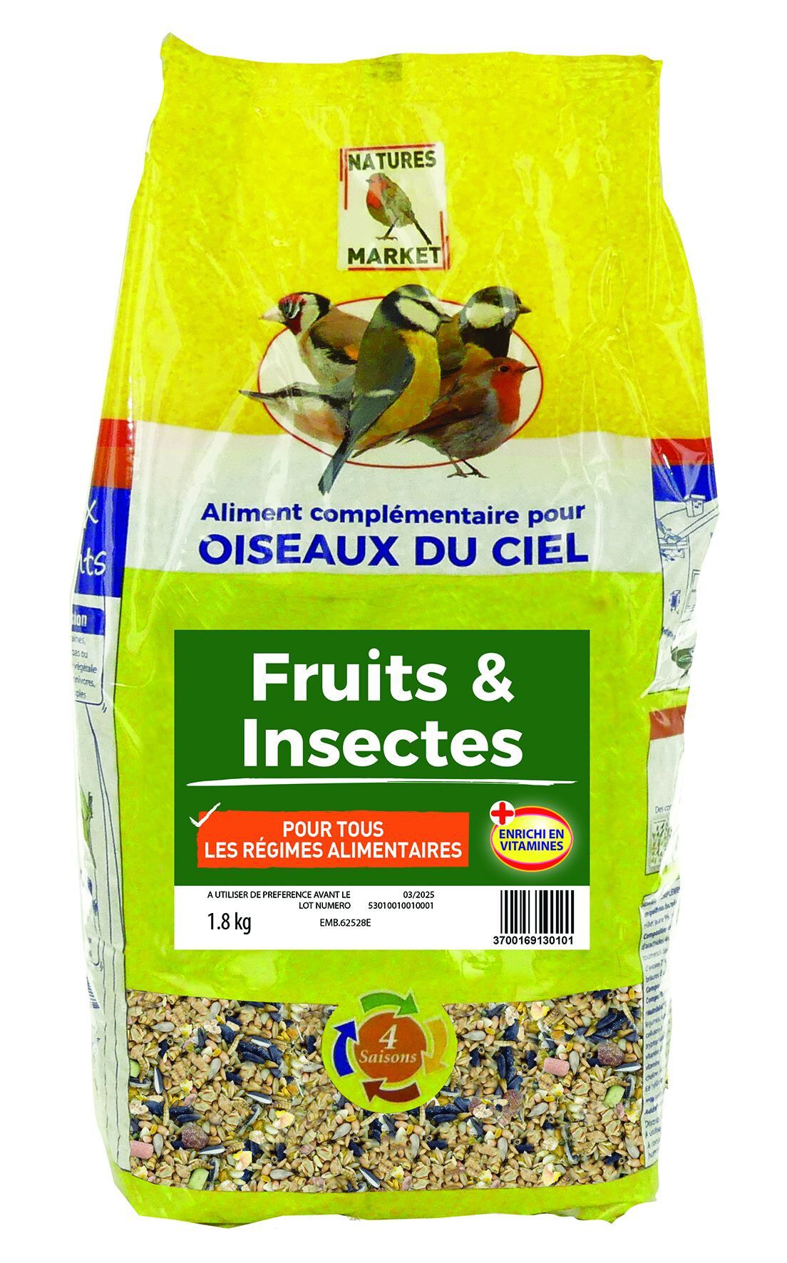Natures Markets - M&eacute;lange de Fruits et Insectes pour Oiseaux du Ciel - 1,8Kg Image num&eacute;ro 1