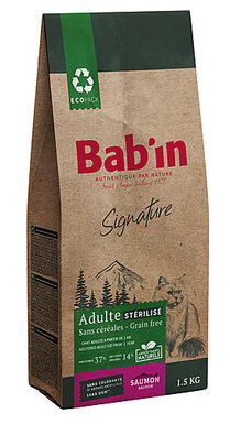 Bab'in - Croquettes sans Céréales au Saumon pour Chats Stérilisés - 1,5Kg