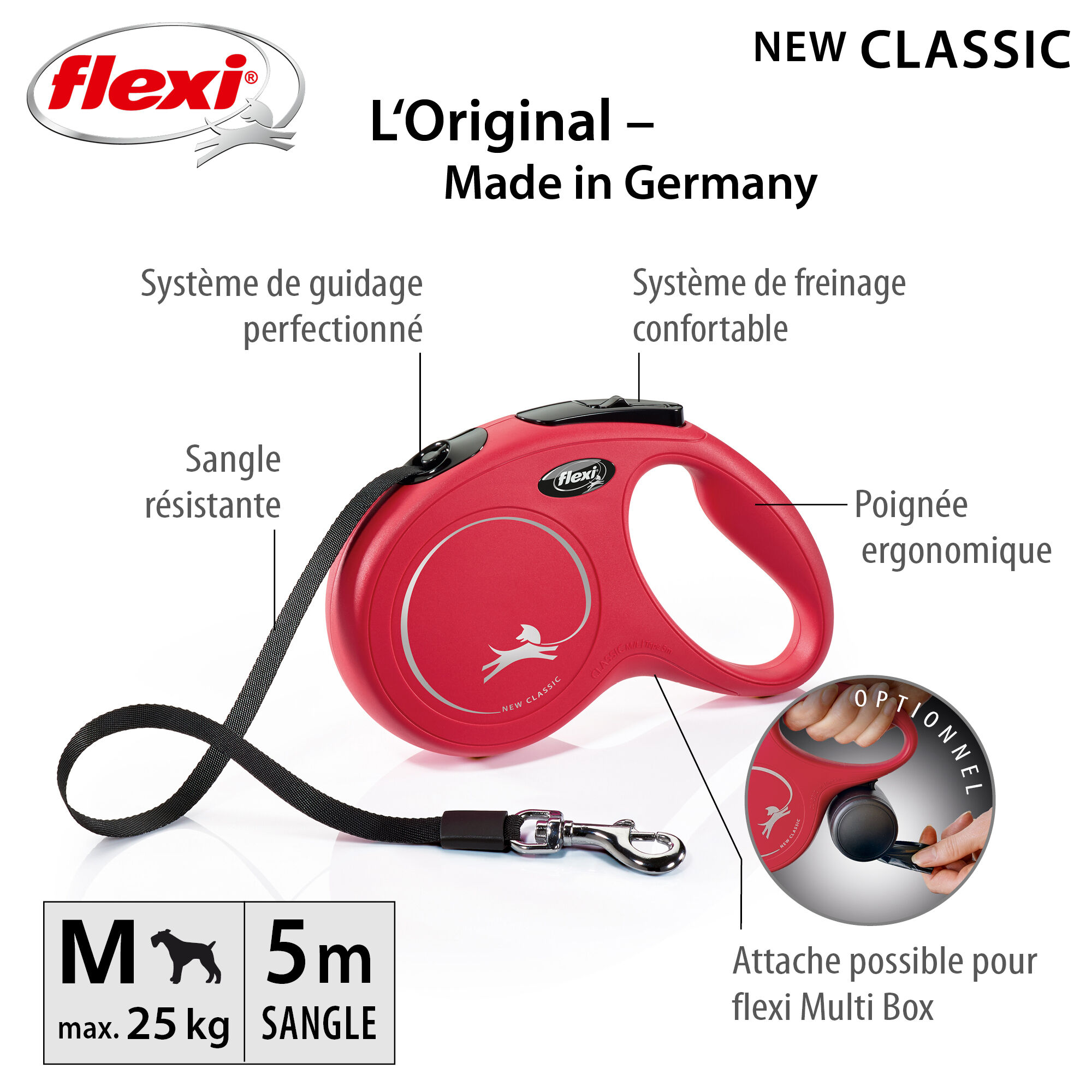 Flexi - Laisse &agrave; Enrouleur Classic Sangle Rouge pour Chiens - M (5m) Image num&eacute;ro 3