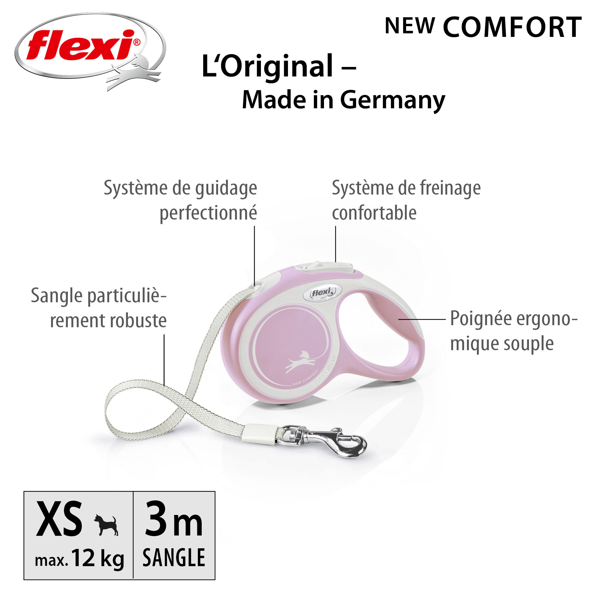 Flexi - Laisse New Confort Avec Sangle pour Chien Rose - XS 3m Image num&eacute;ro 4