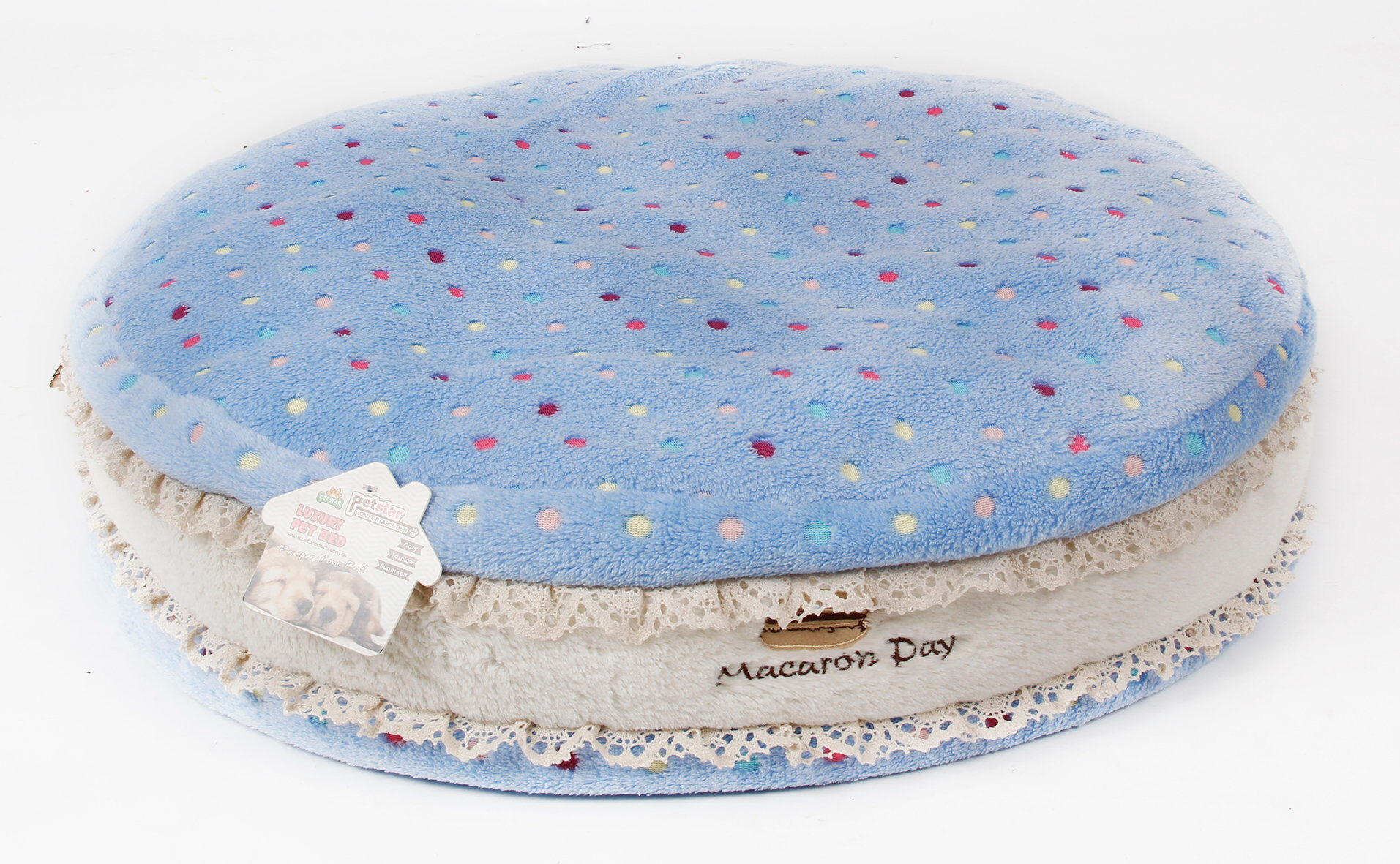 Ferribiella - Coussin Macaron D&eacute;houssable Bleu pour Chiens - 60cm Image num&eacute;ro 1