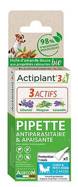 ActiPlant'3 - Pipette Antiparasitaire et Apaisante Bio pour Chiot Petit Chien - x1