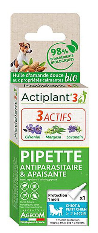 ActiPlant'3 - Pipette Antiparasitaire et Apaisante Bio pour Chiot Petit Chien - x1 image number null