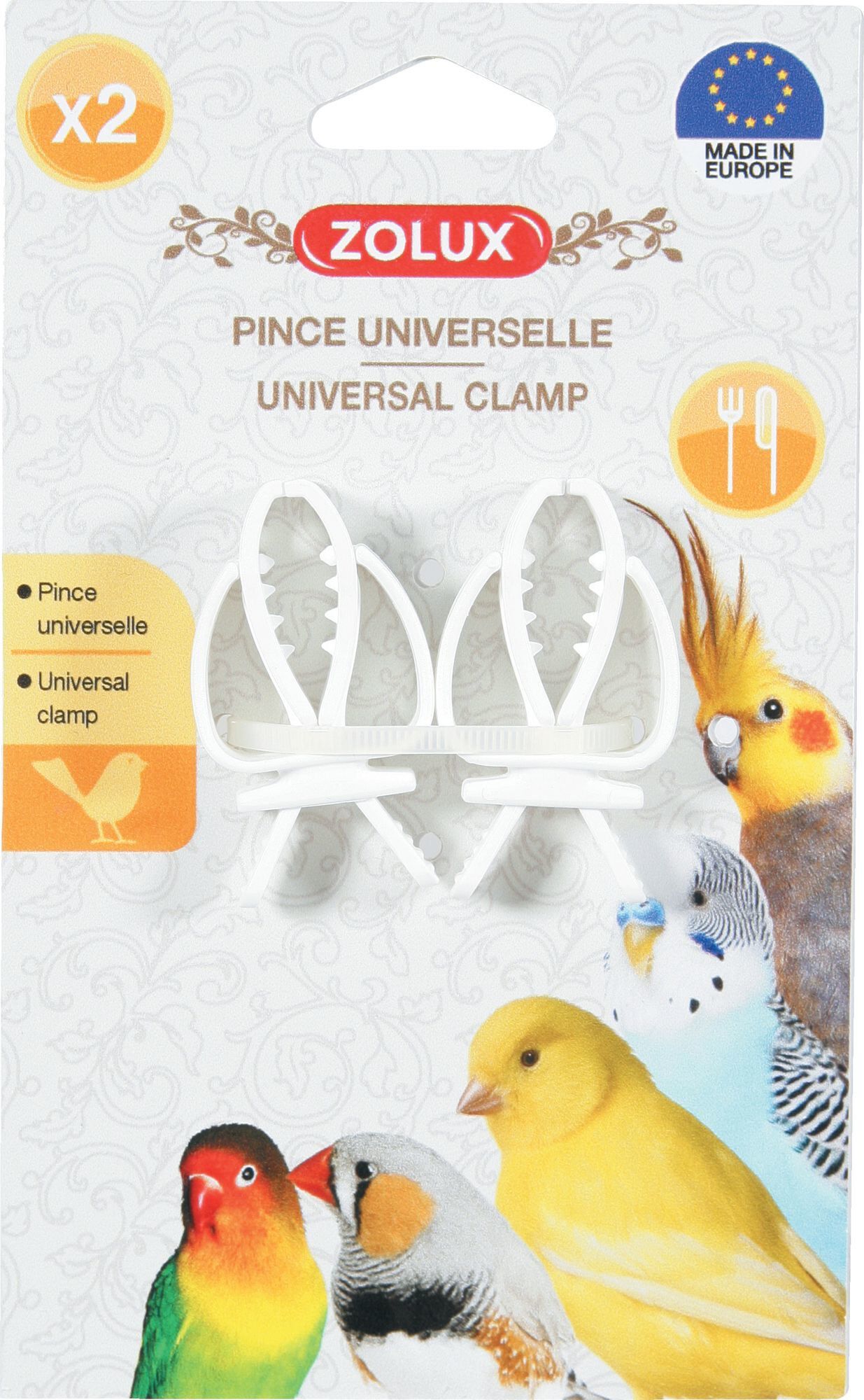 Zolux - Pinces Universelles &agrave; Aliment pour Oiseaux x2 - Blanc Image num&eacute;ro 1