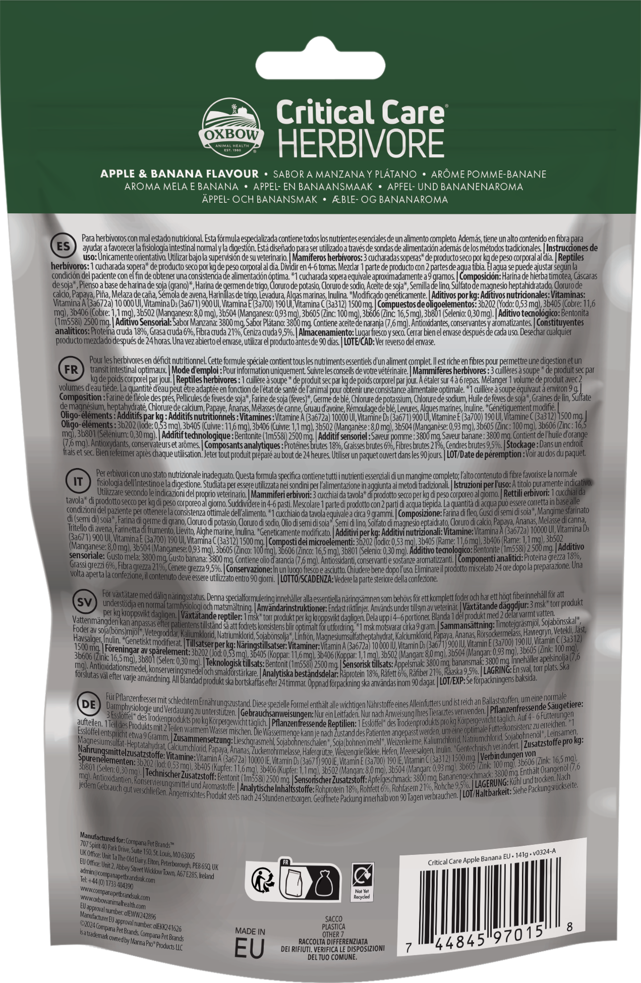 Oxbow - Aliment en Poudre Critical Care Pomme et Banane Herbivore - 141g  Image num&eacute;ro 2