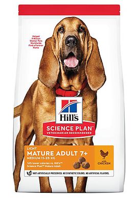 Hill's Science Plan - Croquettes Light Mature 7+ Poulet pour Chien - 12Kg