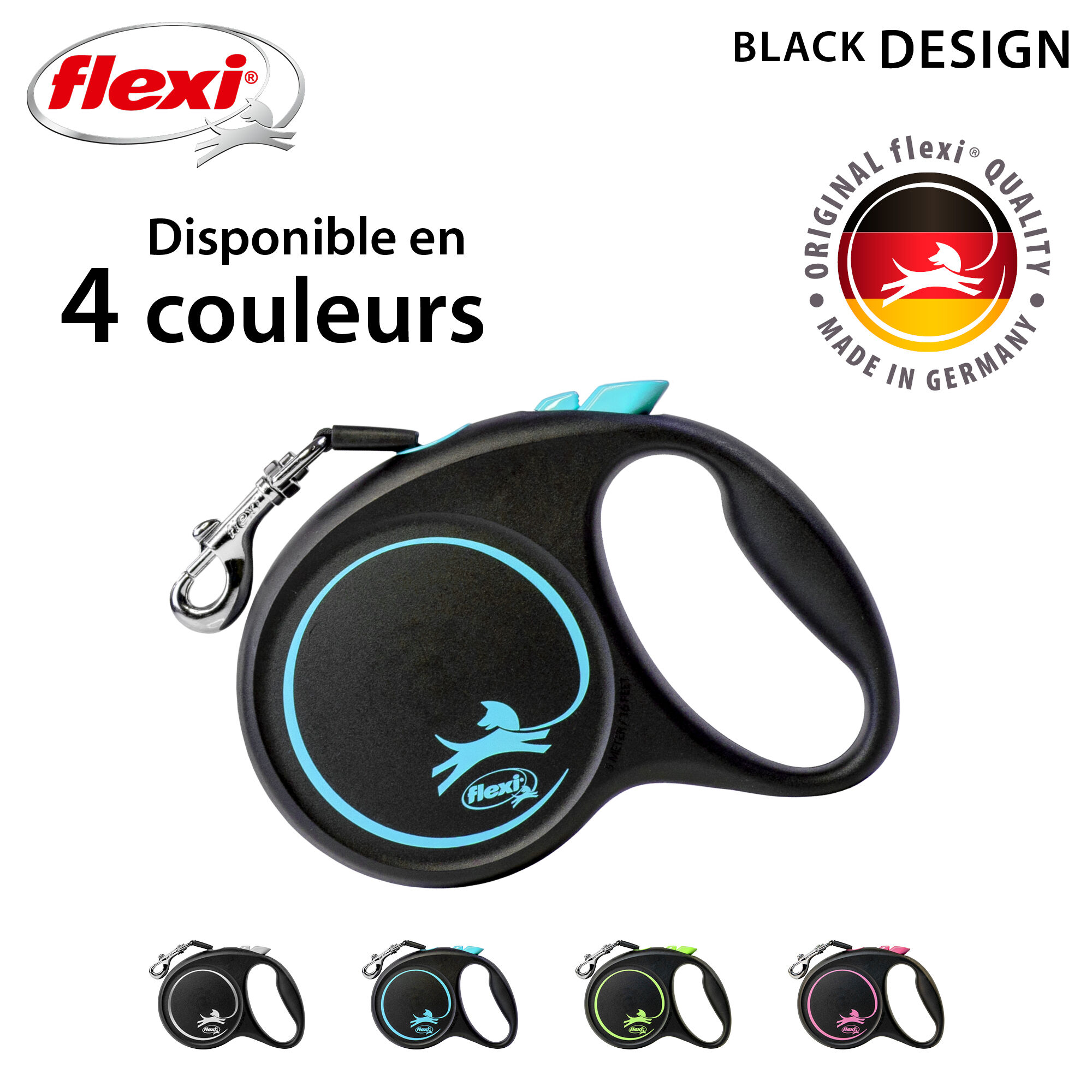 Flexi - Laisse &agrave; Enrouleur Black Design M Sangle - 5m Noir/Bleu Image num&eacute;ro 6