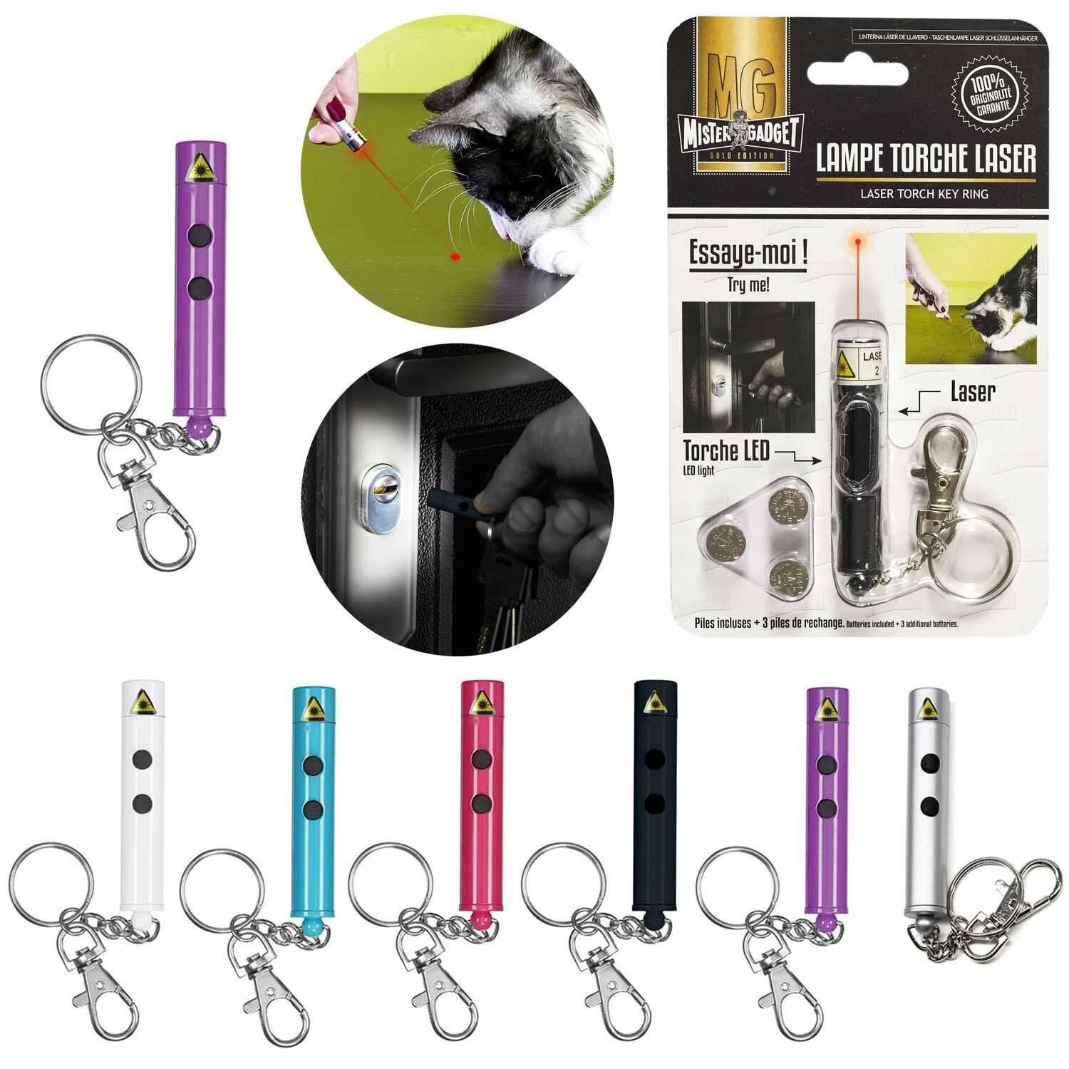Mister Gadget - Jouet Porte Cl&eacute;s Lampe Torche Laser pour Chats - 14cm Image num&eacute;ro 2