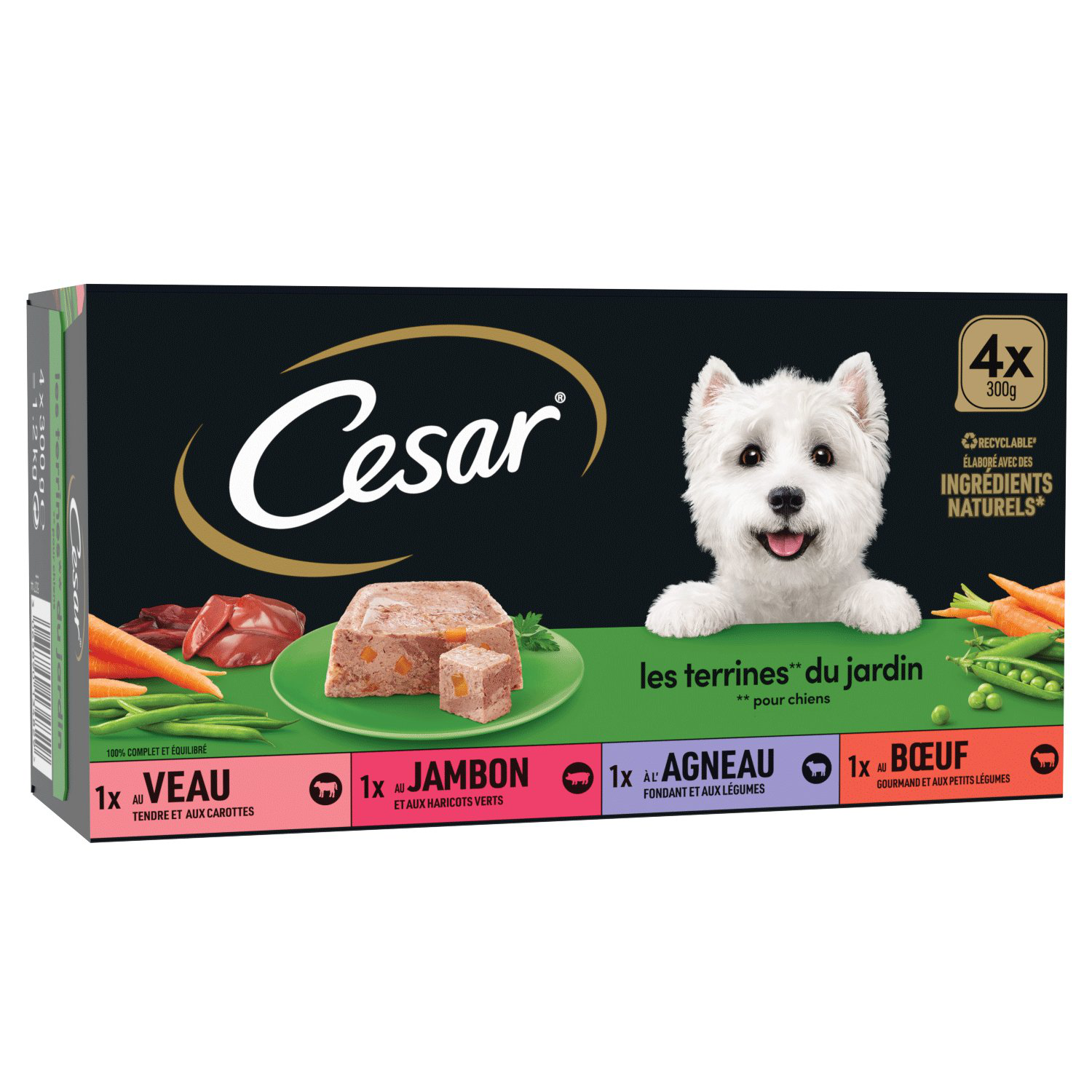 Cesar - Terrine 4 Vari&eacute;t&eacute;s Viandes et L&eacute;gumes pour Chiens - 4x300g Image num&eacute;ro 1