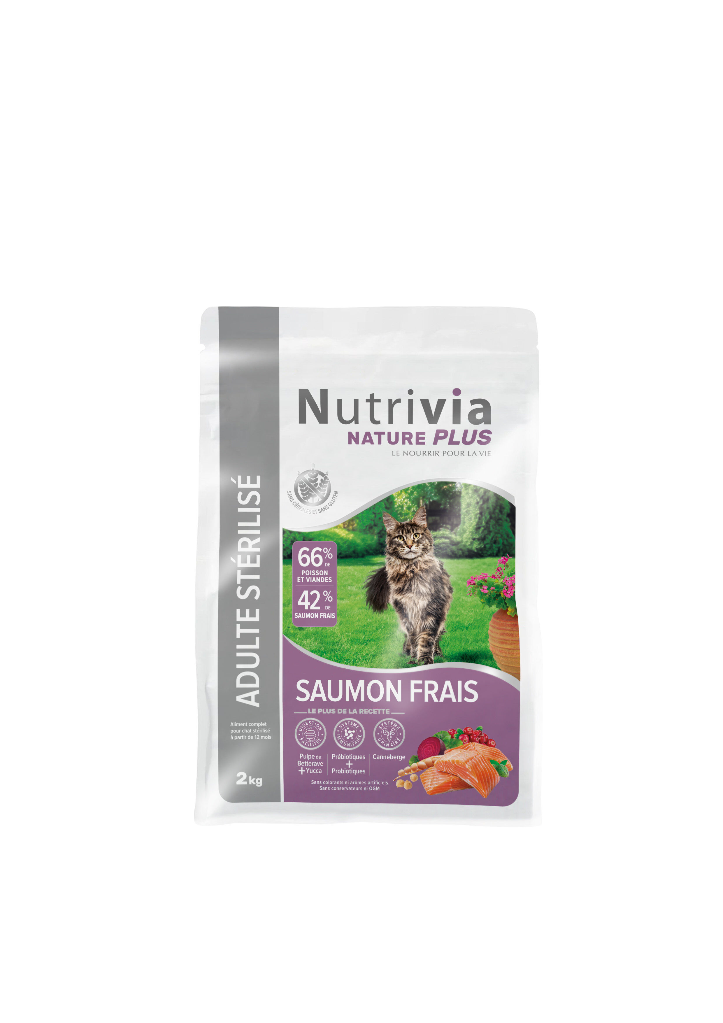 Nutrivia Nature Plus - Croquettes Naturelles au Saumon pour Chats St&eacute;rilis&eacute;s - 2kg Image num&eacute;ro 1