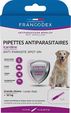 Francodex - Pipettes Antiparasitaires Icardine pour Grands Chiens - x4