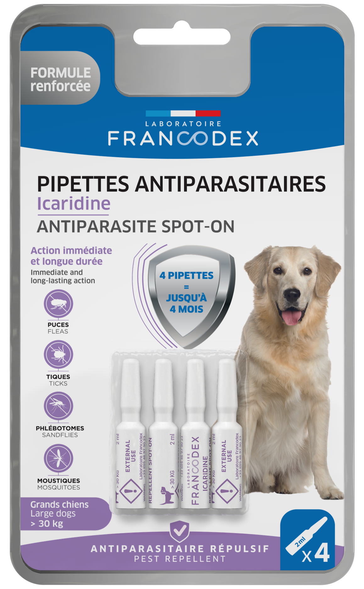 Francodex - Pipettes Antiparasitaires Icardine pour Grands Chiens - x4 Image num&eacute;ro 1