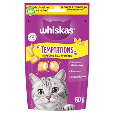 Whiskas - Friandises Temptations au Poulet et au Fromage  pour Chats