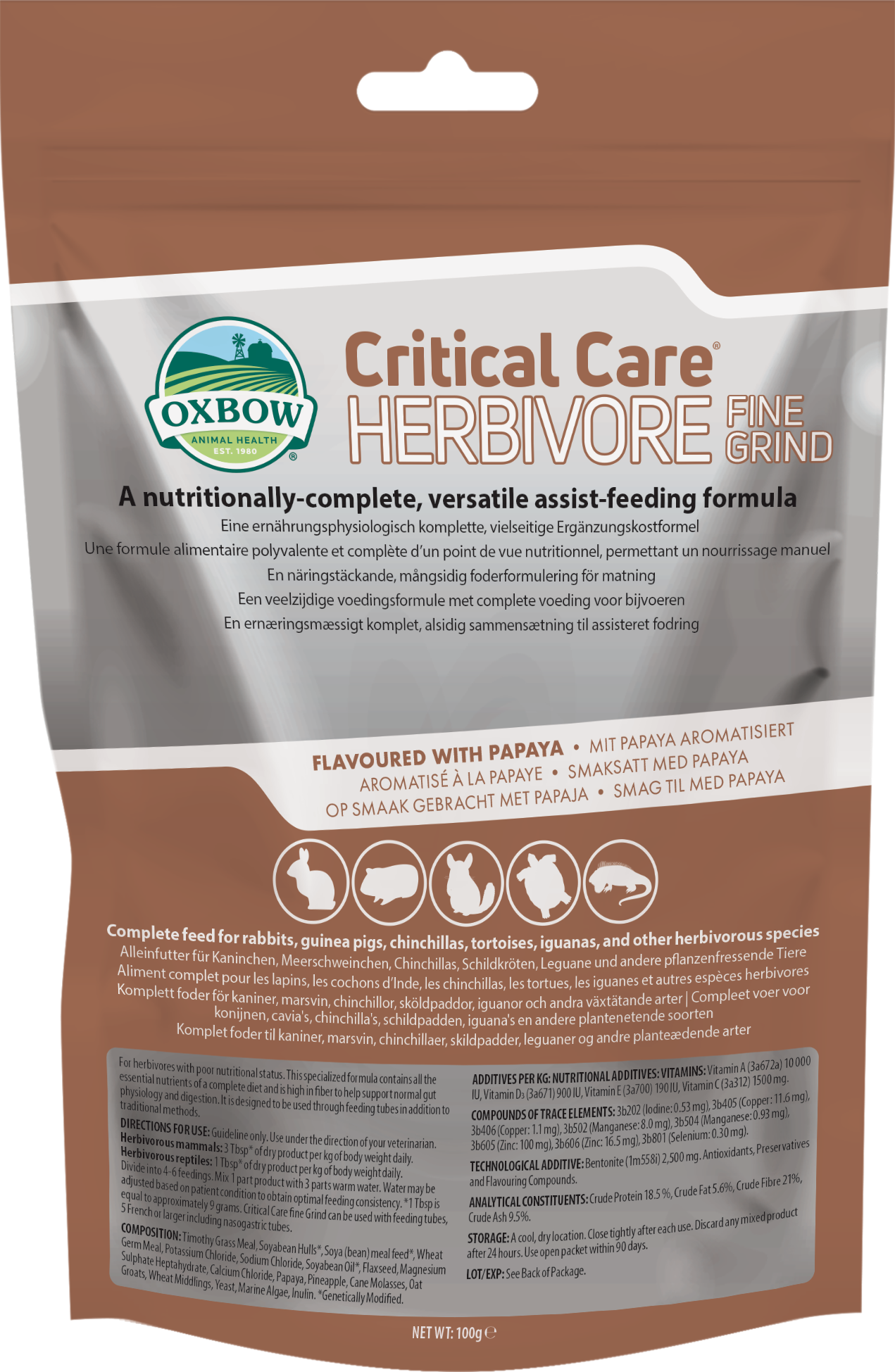 Oxbow - Aliment en Poudre Critical Care Papaye pour Rongeurs Reptiles Herbivores - 100g Image num&eacute;ro 1