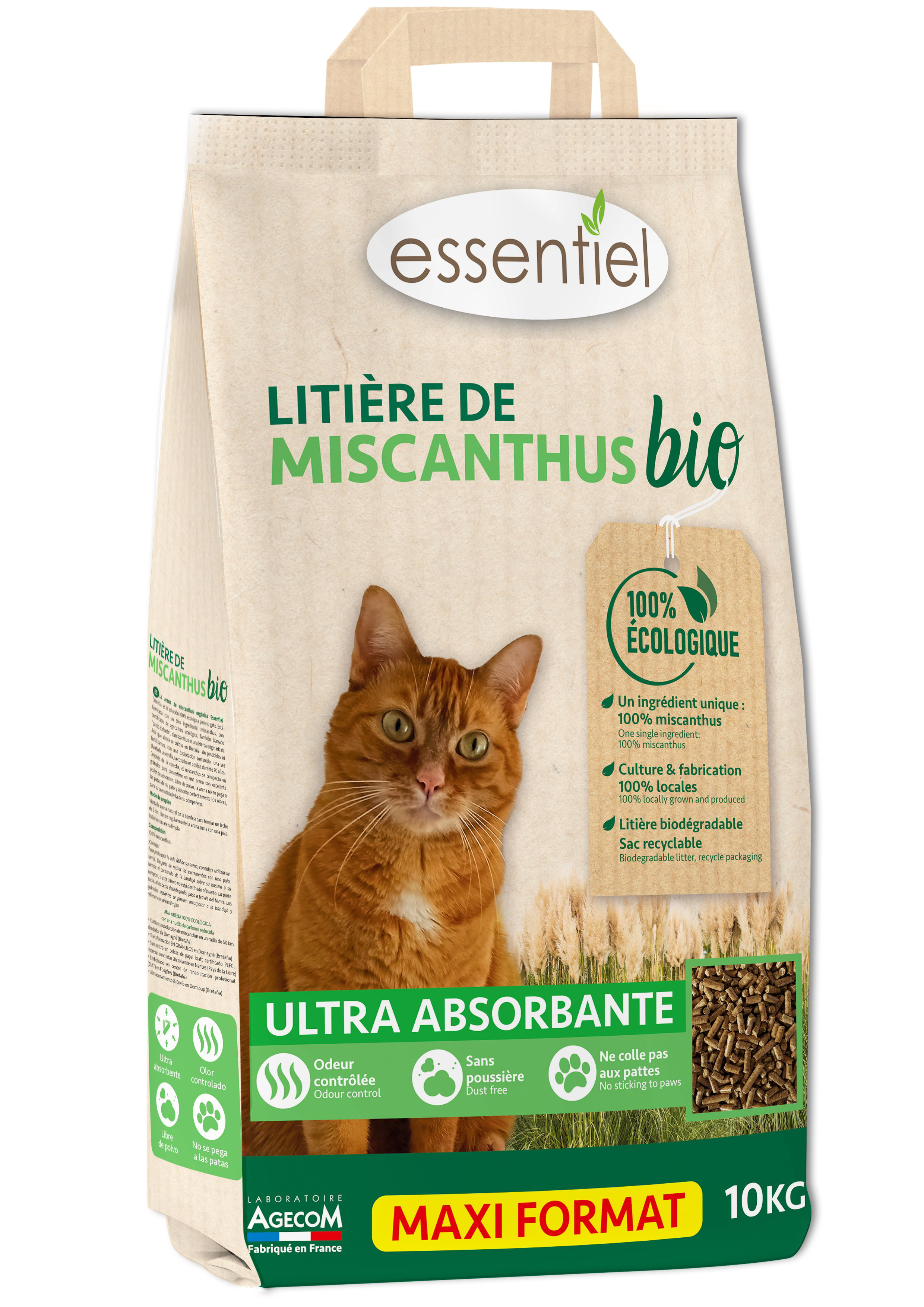 Essentiel - Liti&egrave;re Miscanthus pour Chats - 10Kg Image num&eacute;ro 1