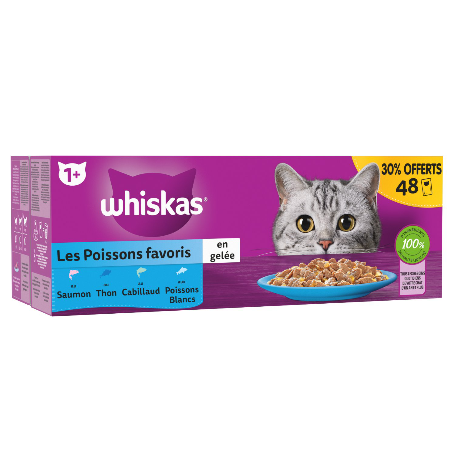 Whiskas - Sachets Fra&icirc;cheur Les Poissons favoris en Gel&eacute;e pour Chats - 48x85g 30% offerts Image num&eacute;ro 1