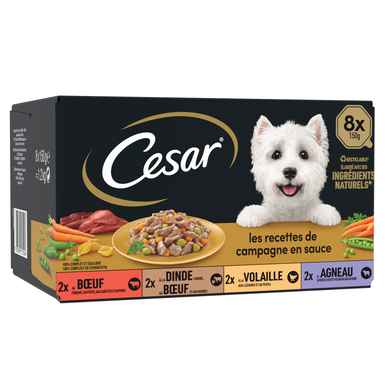 Cesar -  Barquettes Mini Filets en Sauce 4 variétés pour Chiens - 8x150g