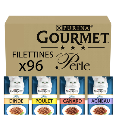 Gourmet - Sachets Repas PERLE Les Filettines en Sauce Multivariétés pour Chats Adultes - 96x85g