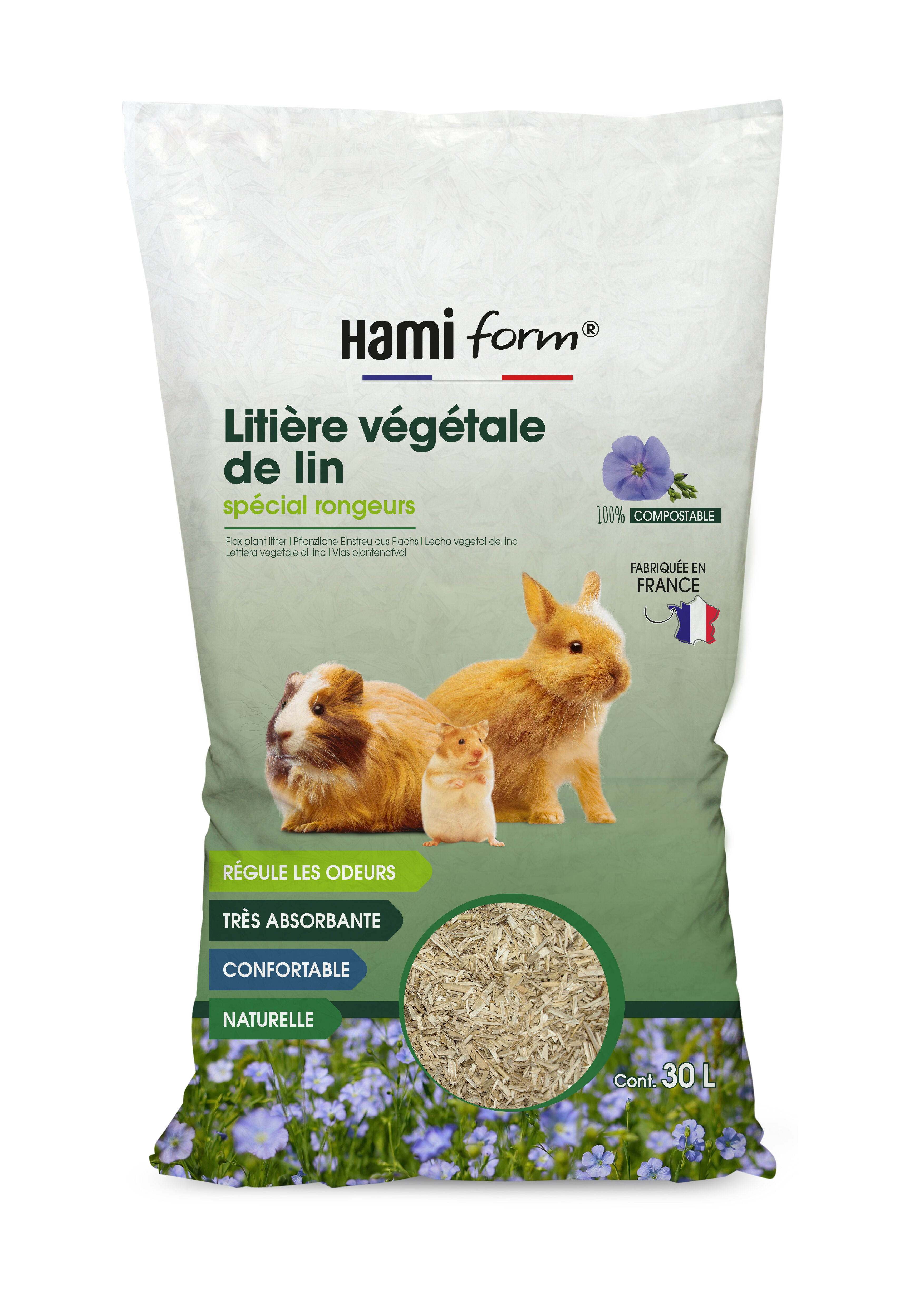 Hamiform - Liti&egrave;re V&eacute;g&eacute;tale Lin pour Rongeurs - 30L Image num&eacute;ro 1