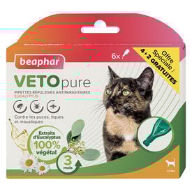 Beaphar - Pipettes Antiparasitaires VETOpure Eucalyptus pour Chats - 6x1ml dont 2 Gratuites
