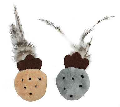 Animalis - Jouet Fraises Plumes Beige et Gris pour Chat - x2