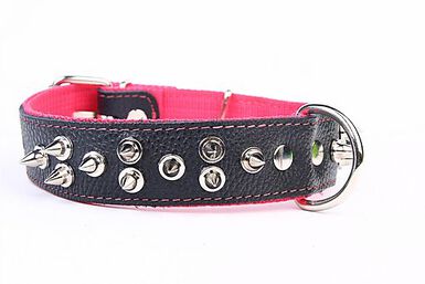 Yogipet - Collier Large Cuir Pointe pour Chien Rose