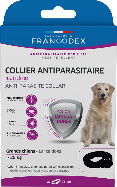 Francodex - Collier Antiparasitaire Icardine pour Grands Chiens - Noir Image numéro 1 Francodex - Collier Antiparasitaire Icardine pour Grands Chiens - Noir Image numéro 1