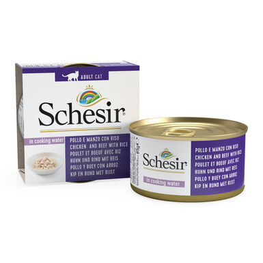 Schesir - Boîte Pâtée au Poulet et Bœuf avec Riz au Naturel pour Chat - 85g